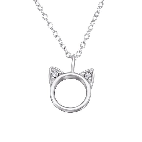 Sterling Silver Cat Ears Pendant Necklace – Cute & Minimalist Jewelry - Picture 1 of 9